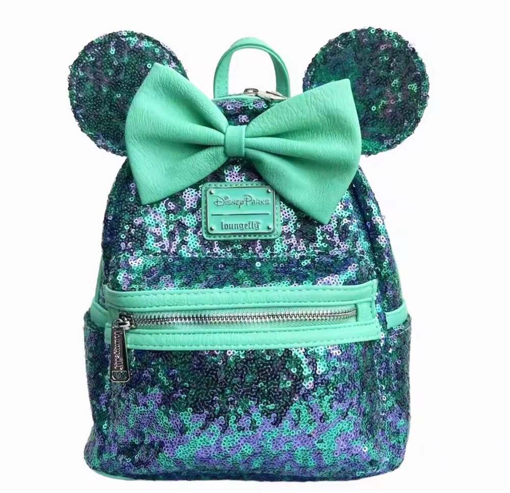 Disney Parks Minnie Mouse Sequin Loungefly Mini Backpack Teal Purple
